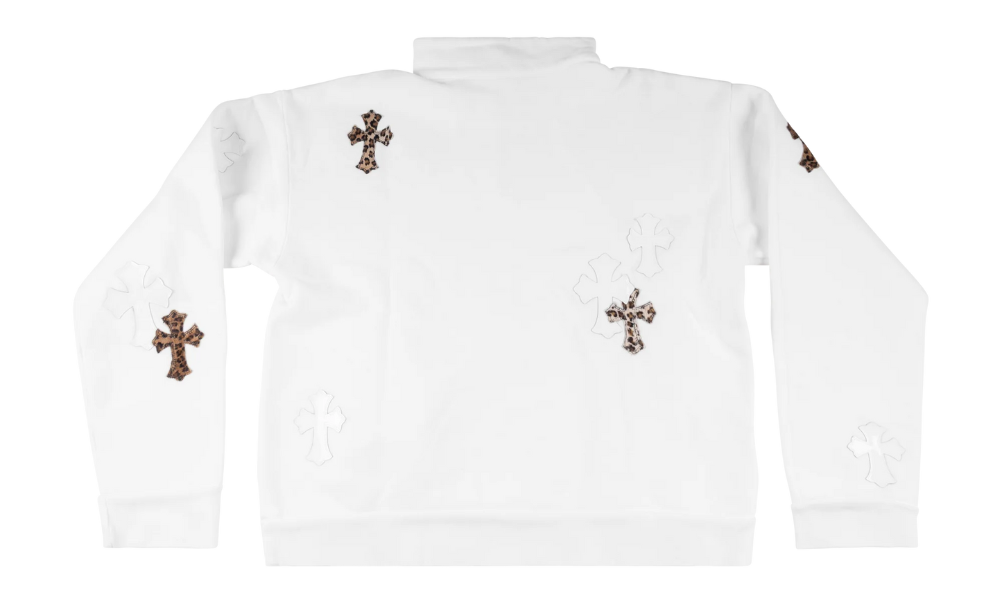 Cross Patch Quarter Zip Sweatshirt "White / Leopard" CHRM1079