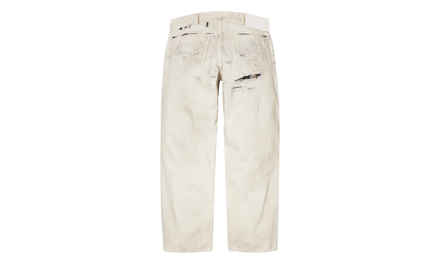 MM6 Maison Margiela Distressed Loose Fit Selvedge Jean "SS26 - Beige" SU27183
