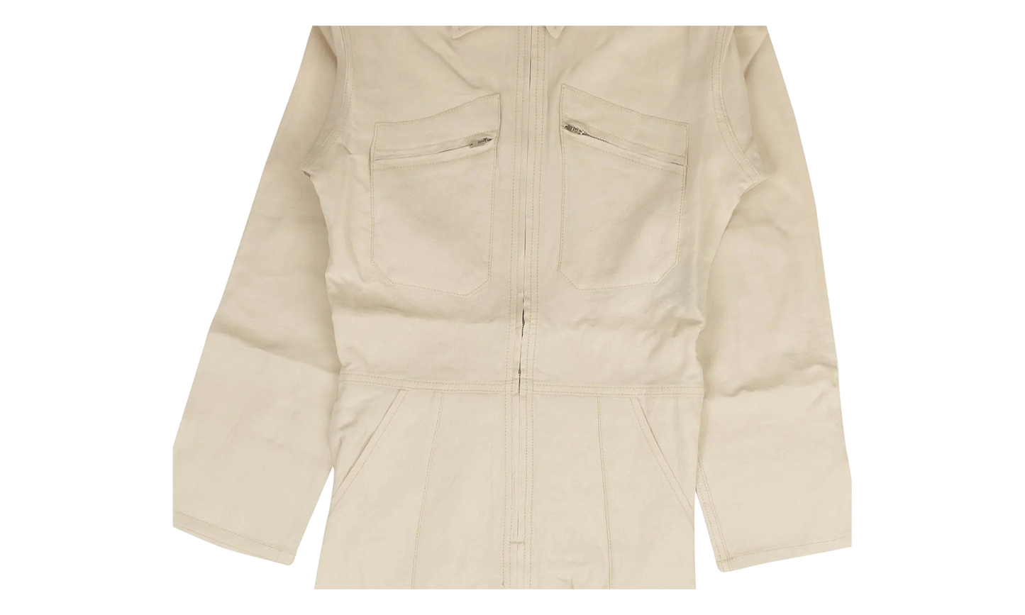 Linen Contrast Stitch Jumpsuit "Beige" 74NGG AP