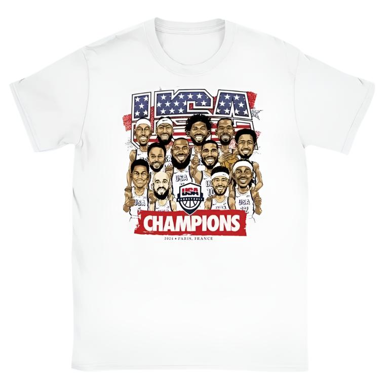 Usa Men's Basketball 2024 Summer Olympics Gold Medal Team Shirt White