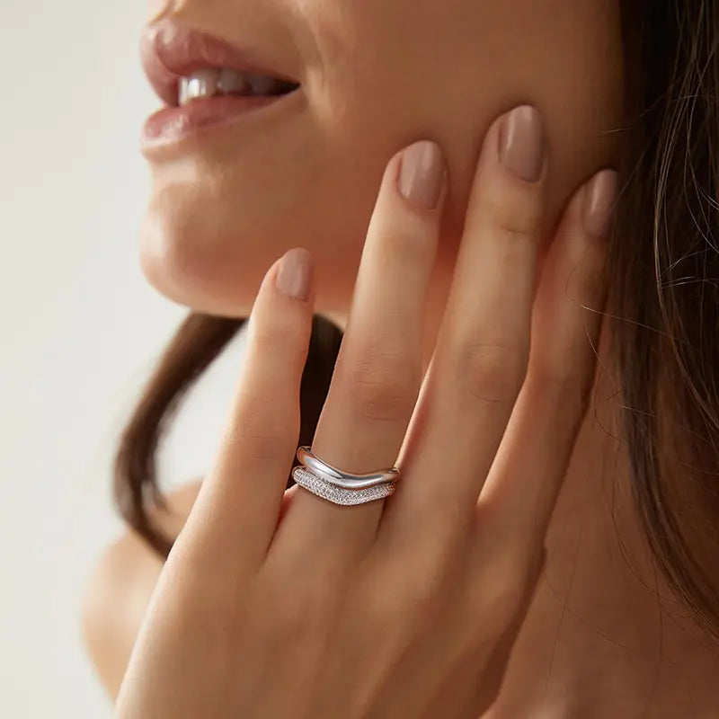 14K Gold Plated Stackable Rings Set, CZ Band Rings for Women