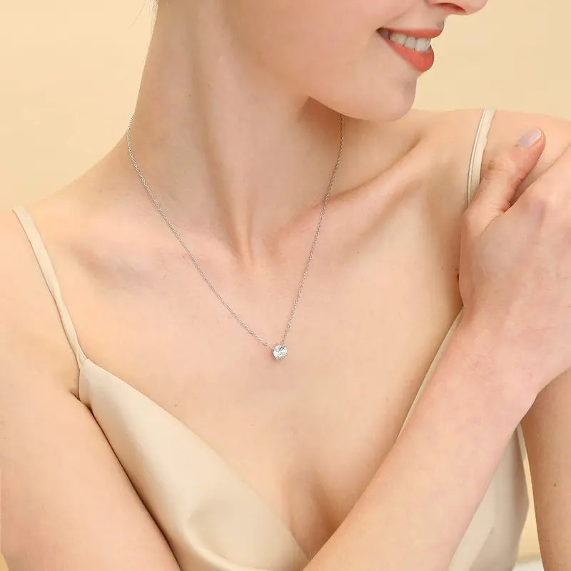 Dainty Round Cut CZ Pendant Necklace for Women
