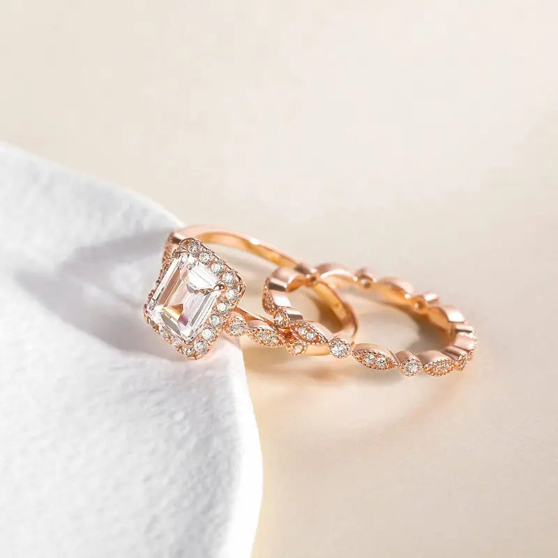 2CT Emerald Cut CZ Bridal Ring Set in 925 Sterling Silver