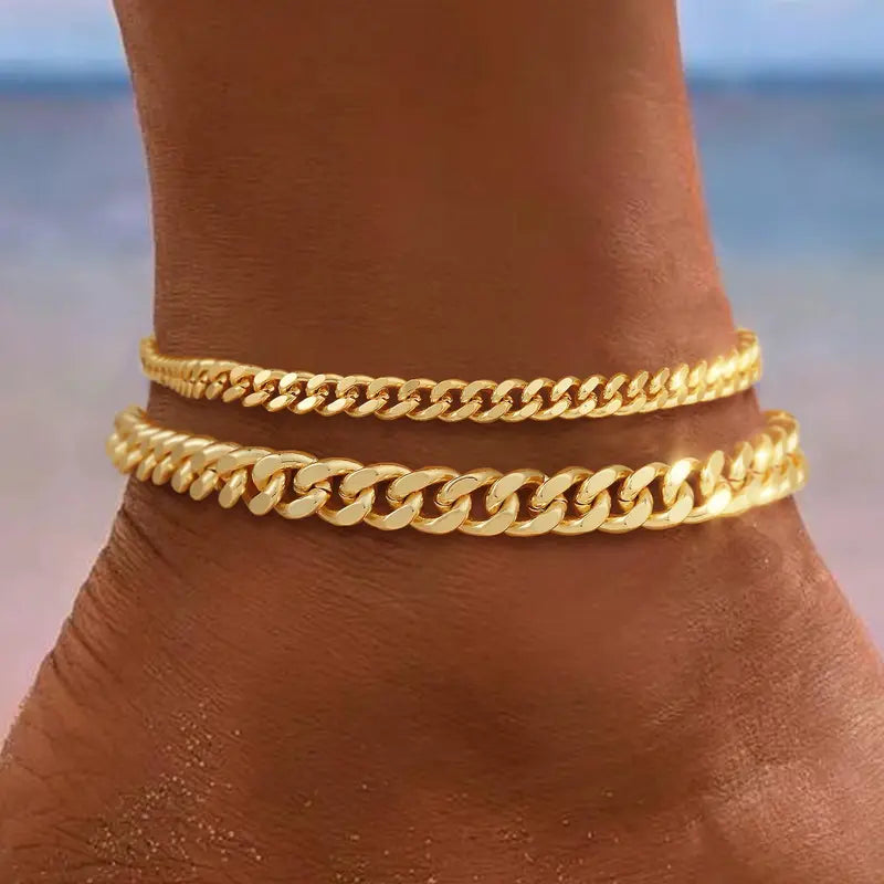 Chunky Cuban Link Anklet for Women – Waterproof Adjustable Chain, Trendy Summer Beach Jewelry Gift