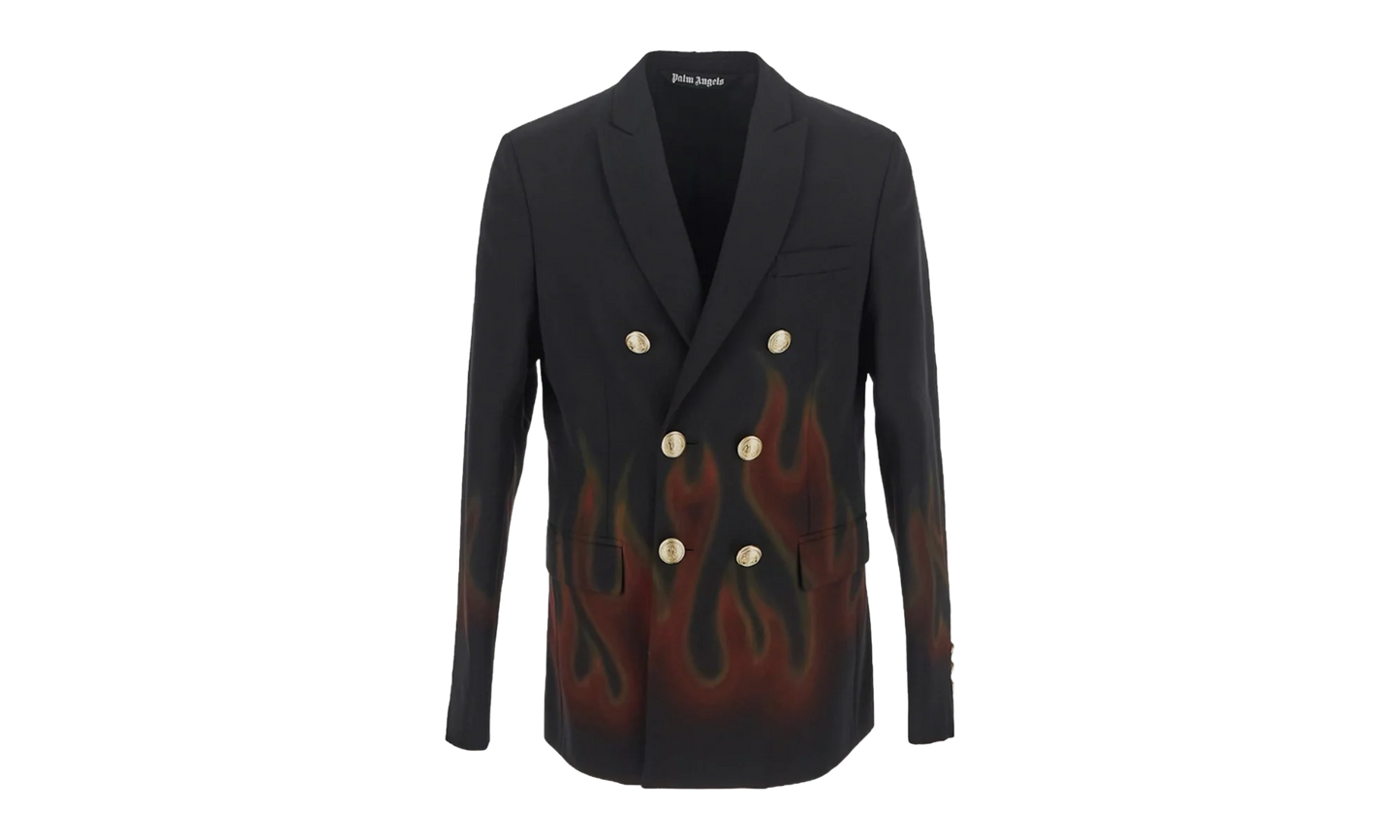 Burning Double-Breasted Blazer "Black and Red" PMEN023F22FAB0021025