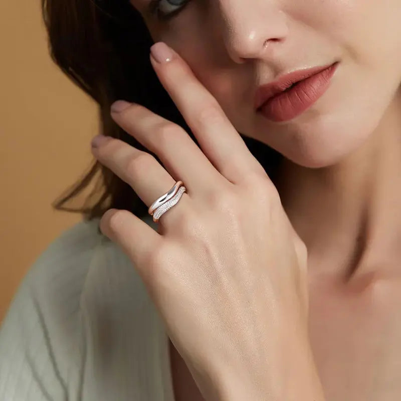 14K Gold Plated Stackable Rings Set, CZ Band Rings for Women