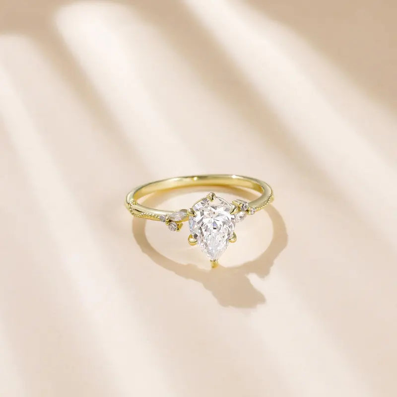 925 Sterling Silver Pear Halo Ring for Women