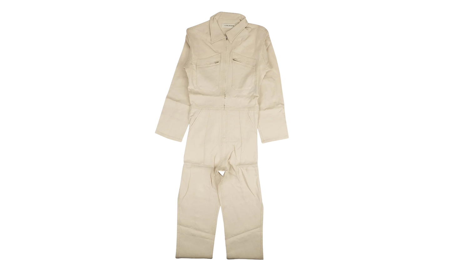 Linen Contrast Stitch Jumpsuit "Beige" 74NGG AP