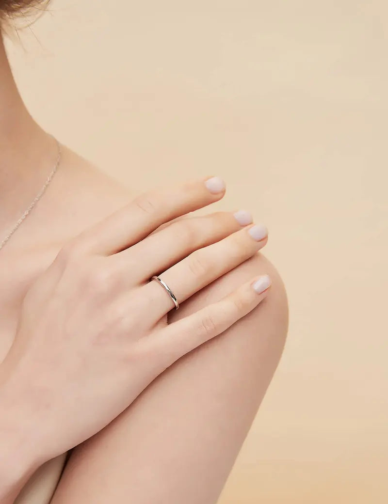 Minimalist 925 Silver Ring, Plain Dome Band for Women