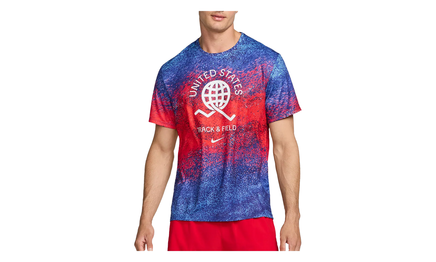 Dri-Fit Usa Miler Printed Running T-Shirt "Bright Crimson / Old Royal / White" FJ3411 635