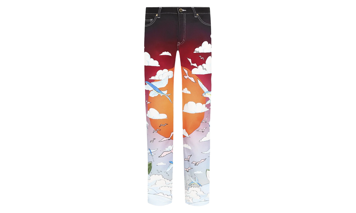 Casablanca Shell Print Denim Pants "White" MS20-TR-002