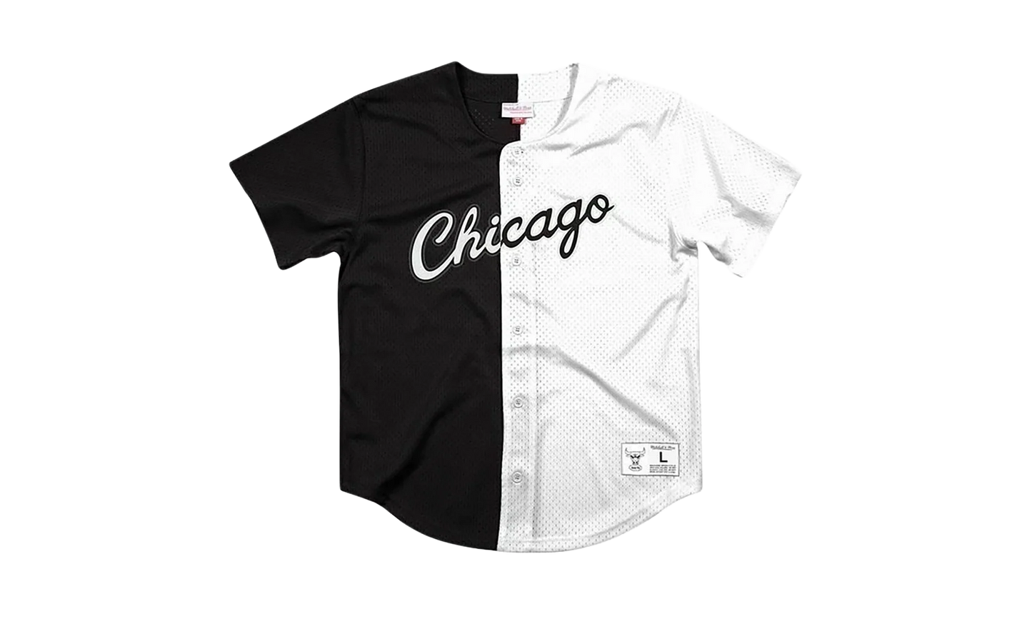 NBA Split Color Mesh Button Front Shirt "Chicago Bulls - Black" BA88XJ CBU K HEX