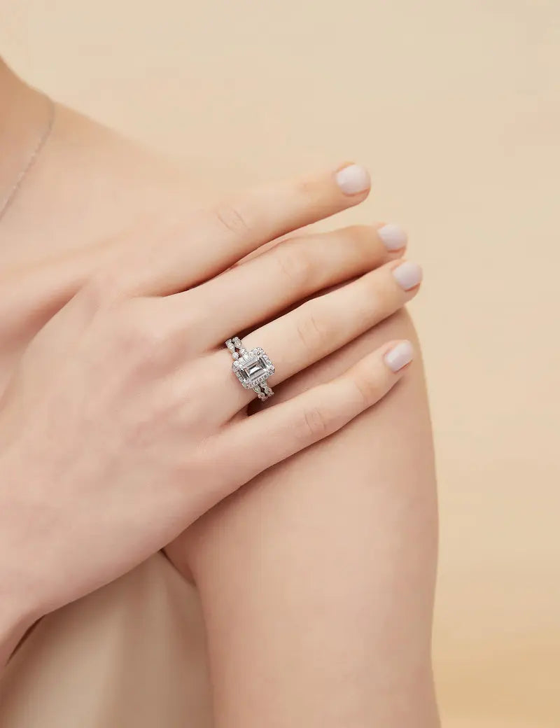 2CT Emerald Cut CZ Bridal Ring Set in 925 Sterling Silver