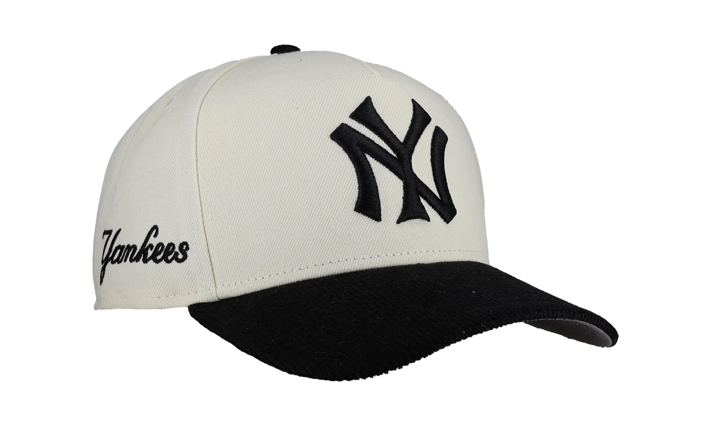 9FIFTY New York Yankees A Frame Snapback Hat "Off White / Black - Corduroy Visor" NE277