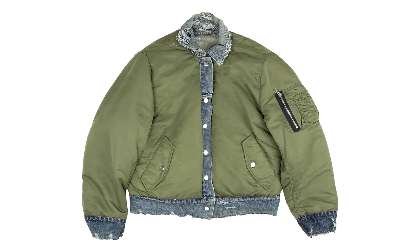 Reversible Denim Trucker Jacket "Indigo Olive Green" WORTB NYLINO BLUE