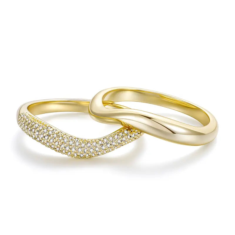 14K Gold Plated Stackable Rings Set, CZ Band Rings for Women