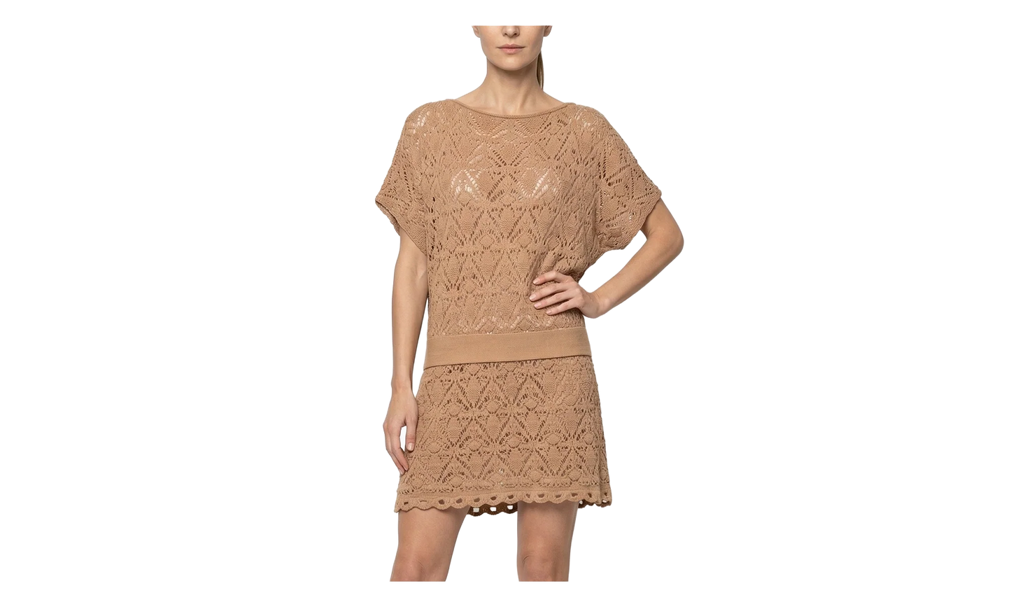 Poncho Style Crochet Laced Mini Dress WMNS "Dark Sand" AF4R0005KD780AG