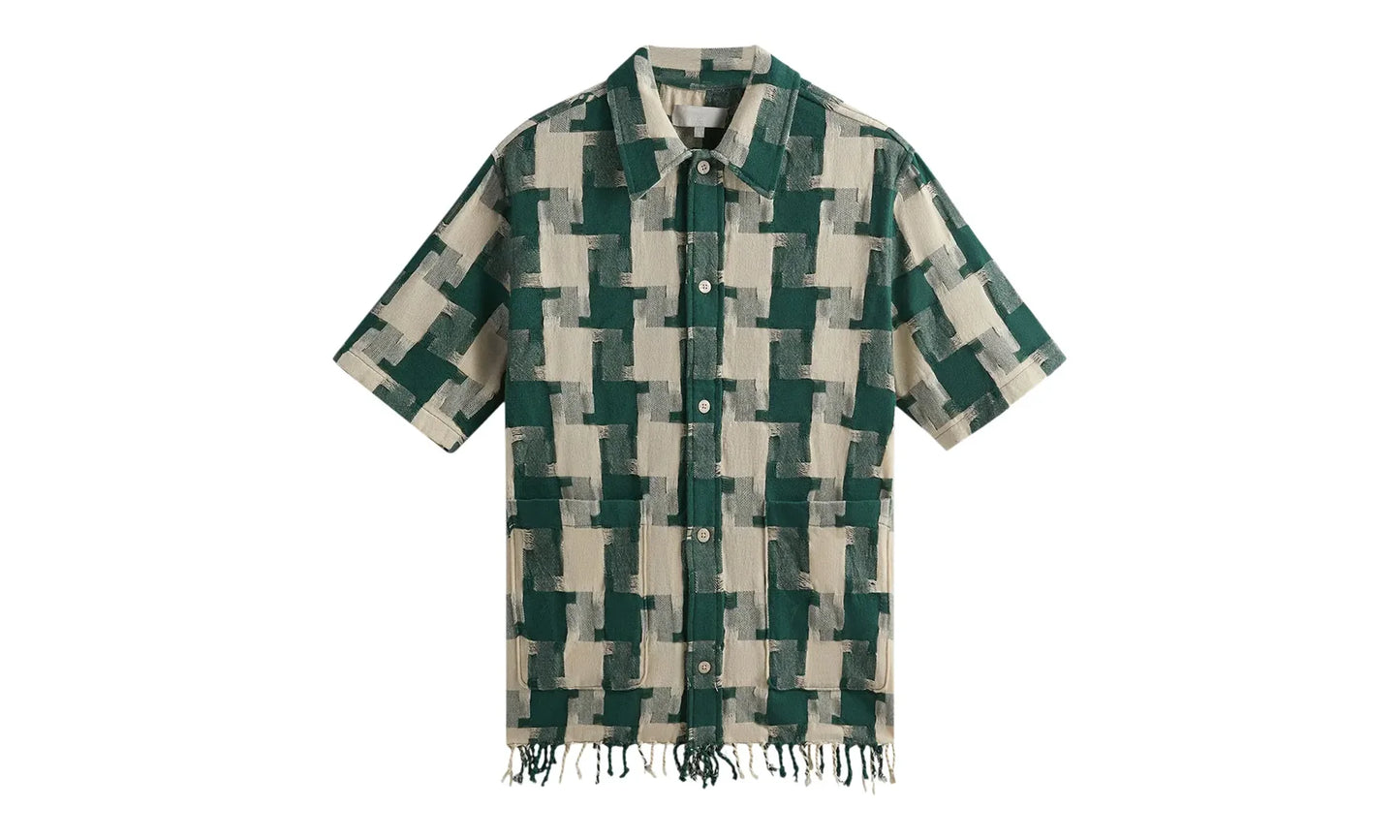 Jumbo Houndstooth Boxy Collared Overshirt "Green" KHM032169 308