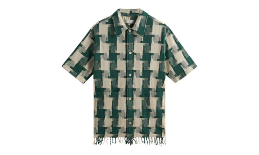 Jumbo Houndstooth Boxy Collared Overshirt "Green" KHM032169 308