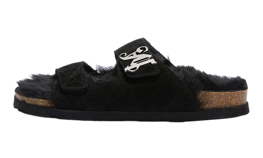 Open Toe Fur Slippers "Black" PMIH009F23LEA0011010