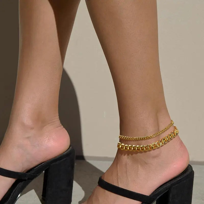 Chunky Cuban Link Anklet for Women – Waterproof Adjustable Chain, Trendy Summer Beach Jewelry Gift