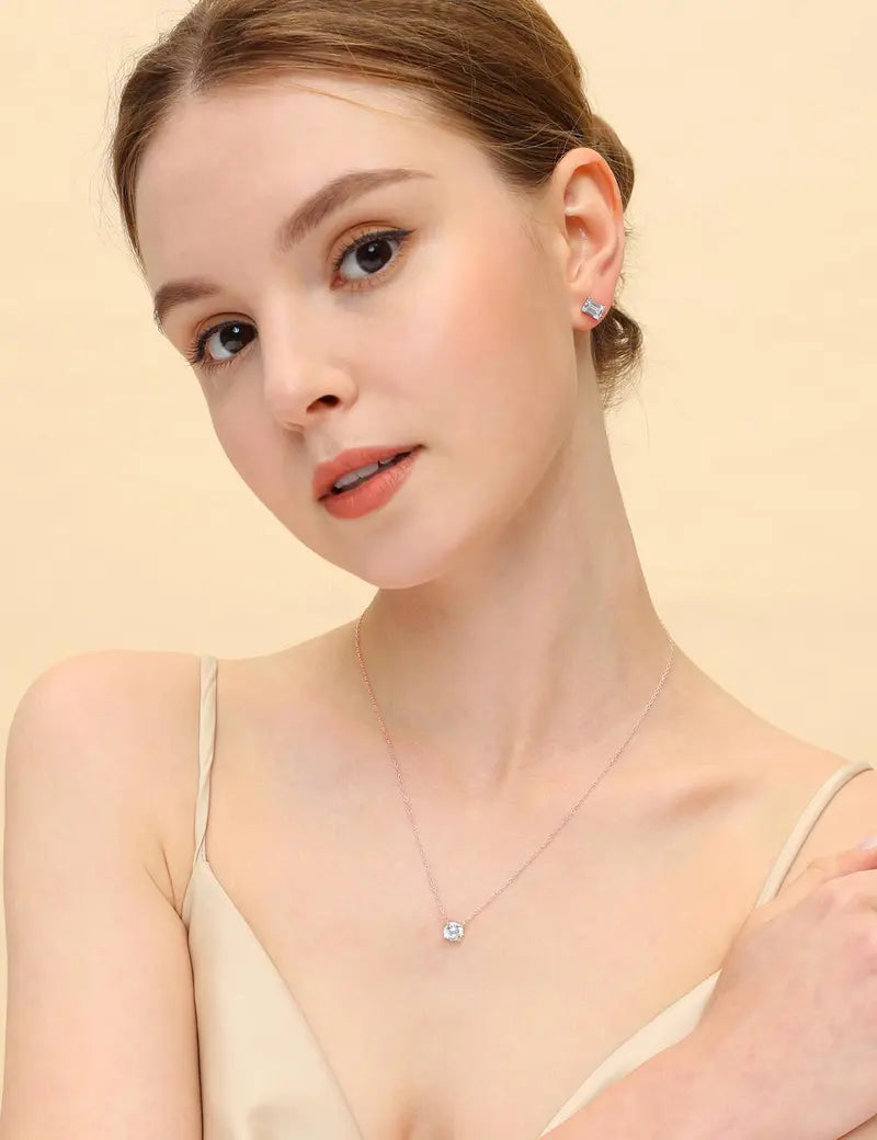 Dainty Round Cut CZ Pendant Necklace for Women