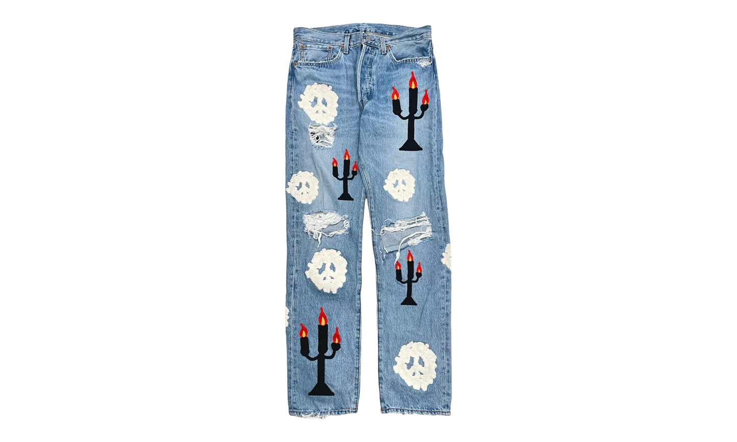 Levi's 501 Virgil Abloh Printed Jeans "Message in a Tear - Indigo" DT306