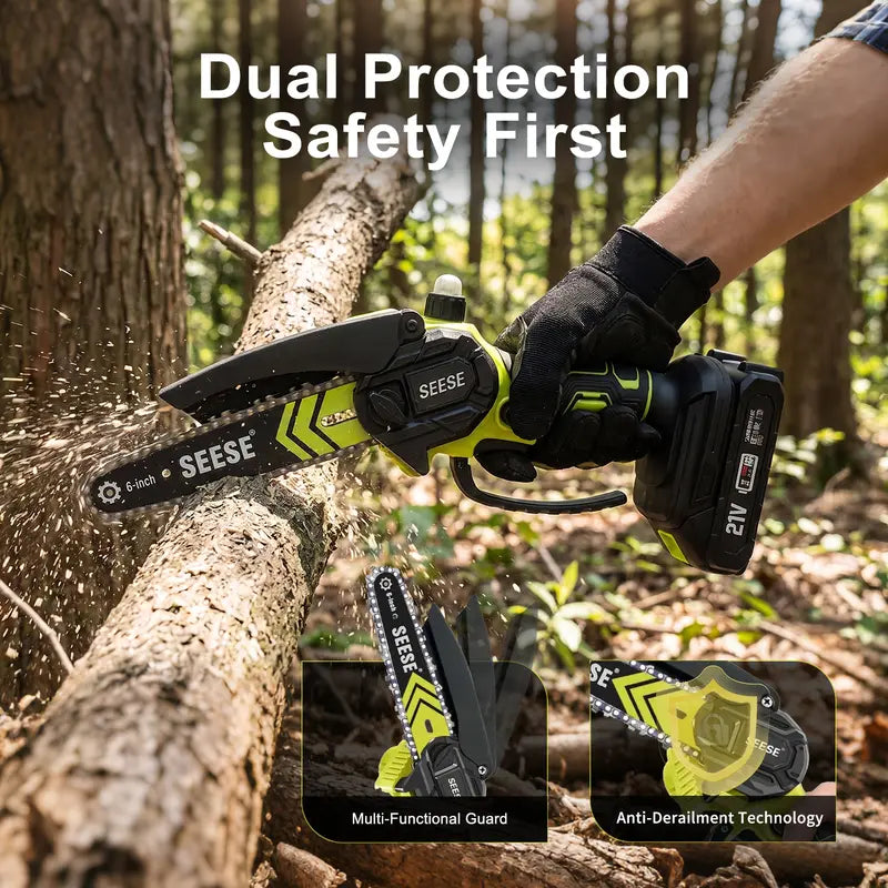 6" Brushless Mini Chainsaw with Auto Oiling, Cordless Electric Chain Saw, 2000mAh Battery