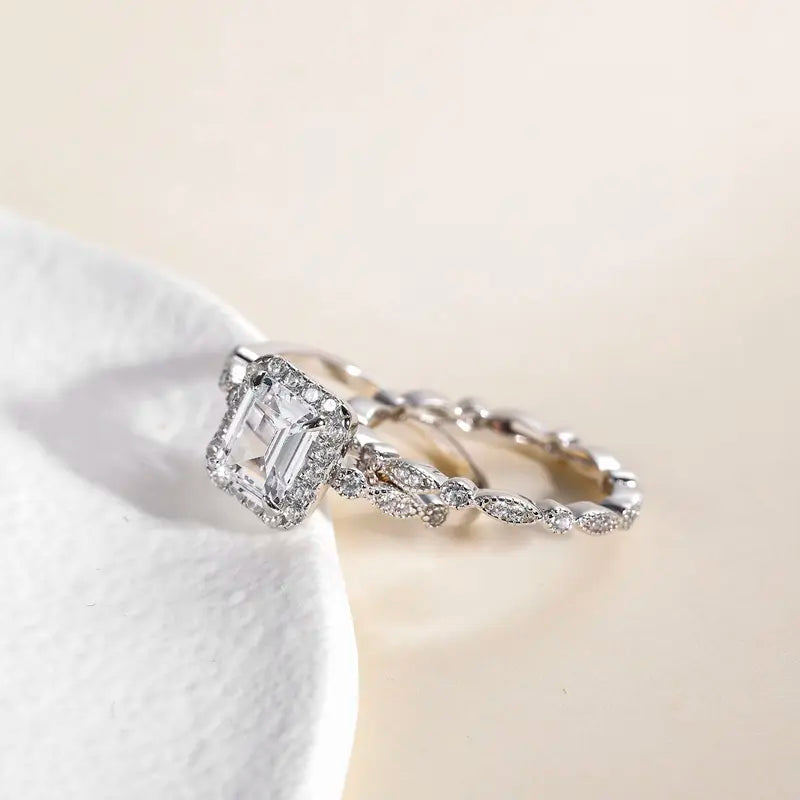 2CT Emerald Cut CZ Bridal Ring Set in 925 Sterling Silver