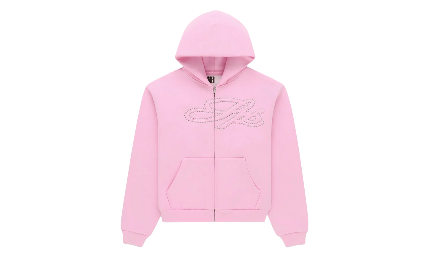 Rhinestone Script Zip Hoodie "Light Pink" SP5der349