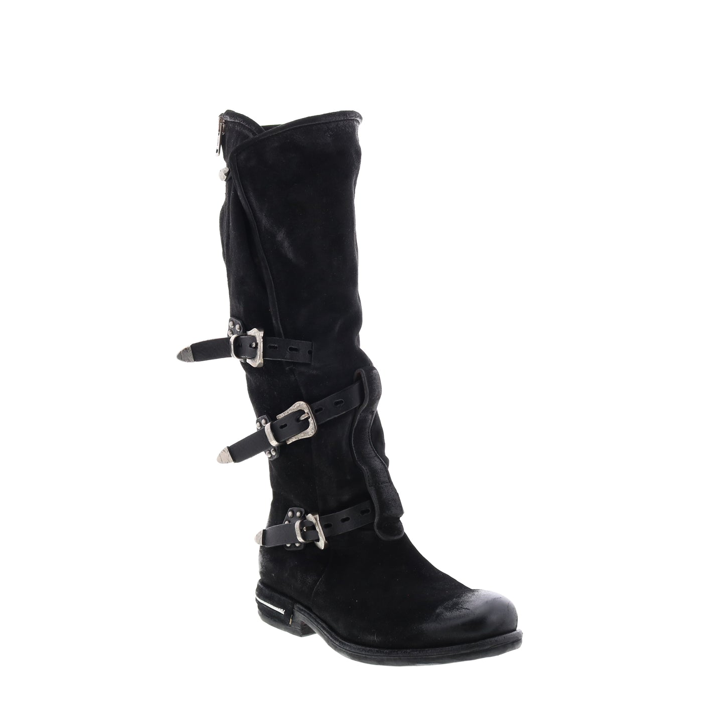Trigg 516323-201 Womens Black Leather Hook & Loop Knee High Boots
