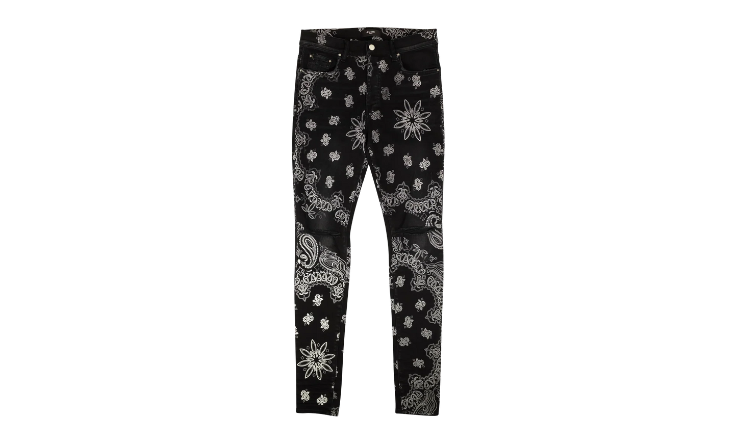 Black Cotton Flocked Bandana Skinny Jeans "Black" MDS050023