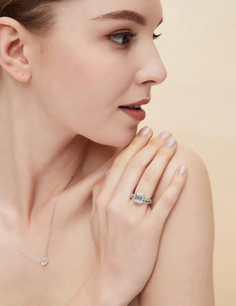 2CT Emerald Cut CZ Bridal Ring Set in 925 Sterling Silver