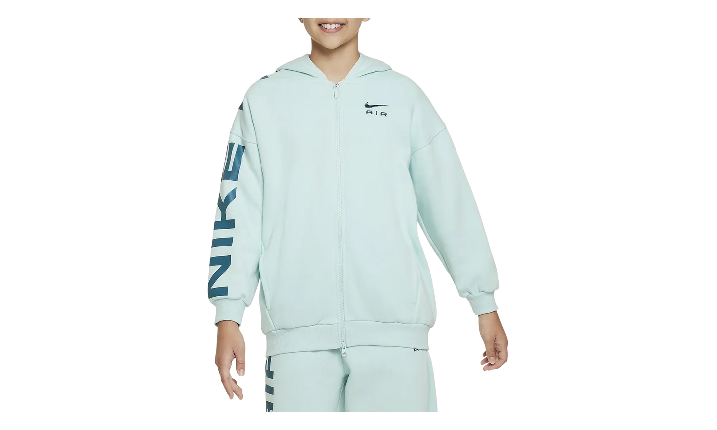Air Club Fleece Girls' Oversized Full-Zip Hoodie GS "Jade Ice / Geode Teal" FD2960 346