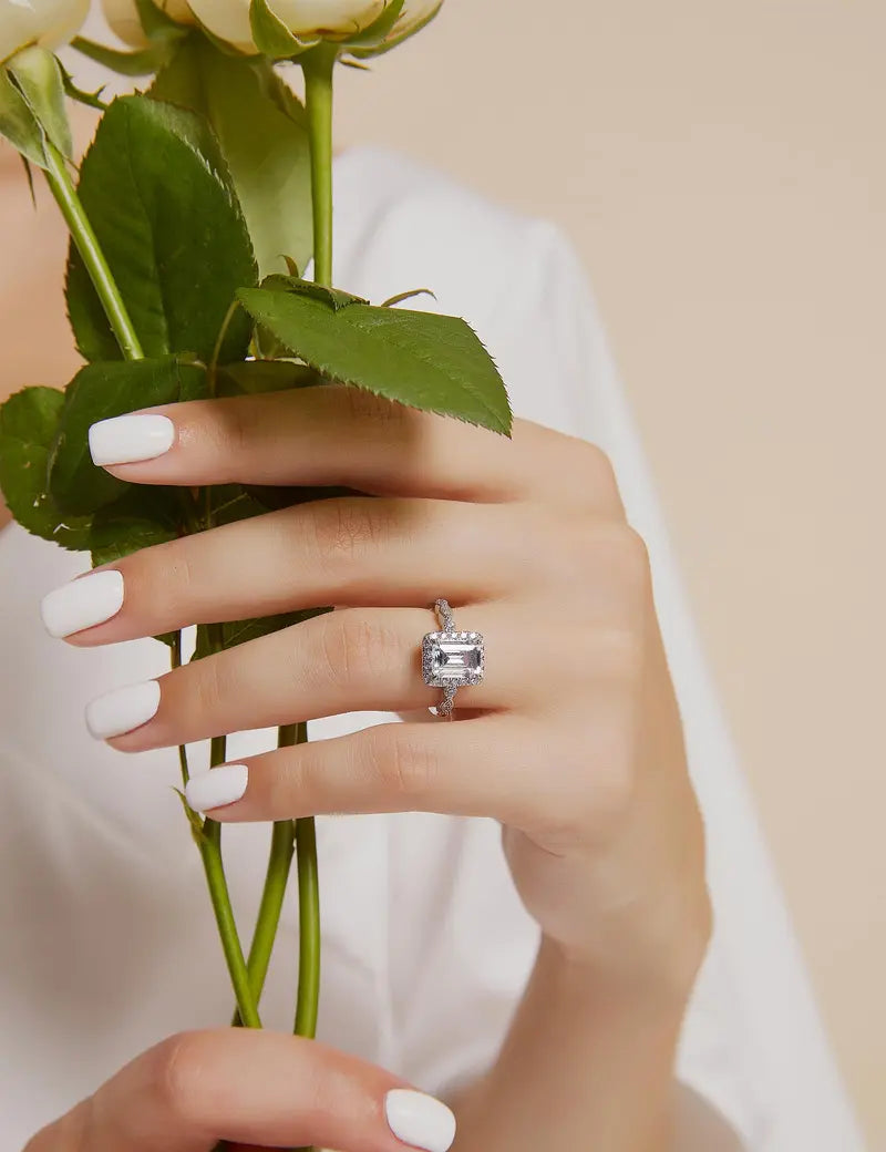 2CT Emerald Cut CZ Bridal Ring Set in 925 Sterling Silver