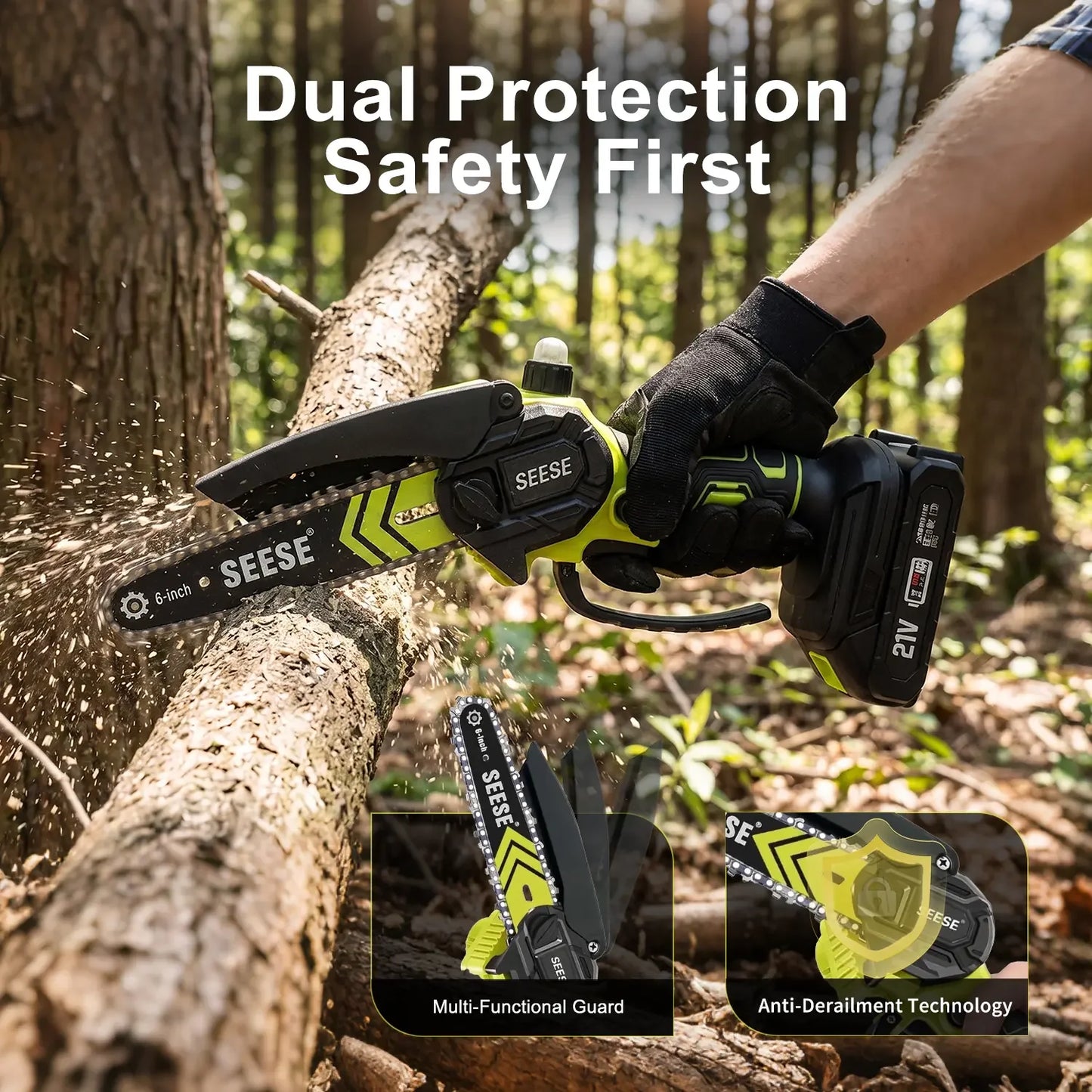 6-Inch Brushless Mini Chainsaw Cordless with Auto Oiling & 2000mAh Battery