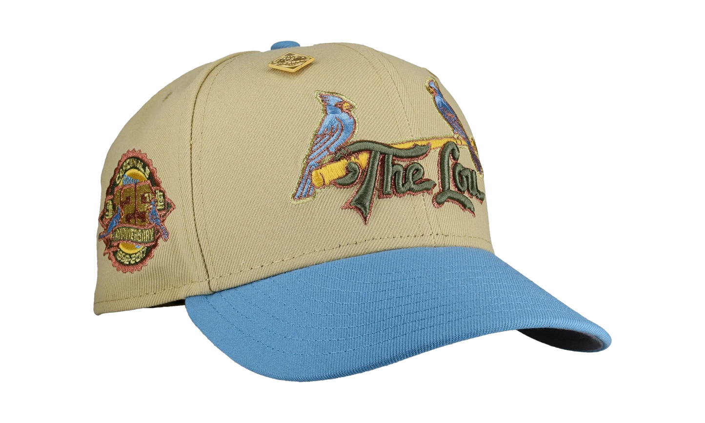 59FIFTY St Louis Cardinals 125th Anniversary Fitted Hat "Vegas Gold / Blue Metallic" NE381