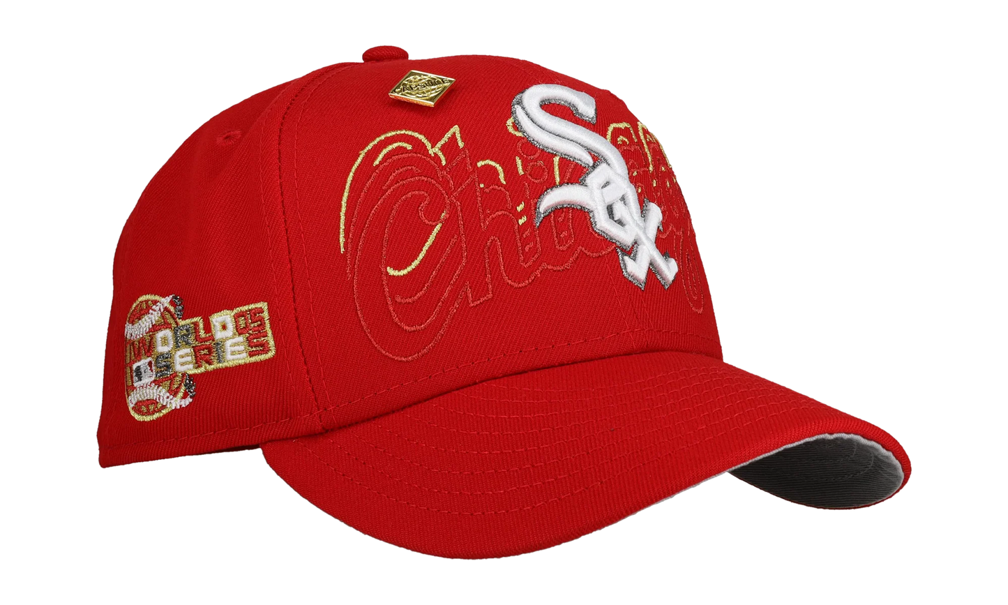 59FIFTY Chicago White Sox 2005 World Series Fitted Hat "Red Chicago Script" NE452