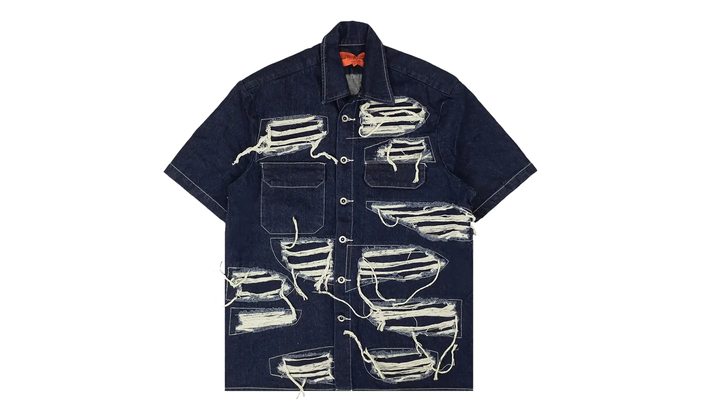 Distressed Denim Short Sleeve Shirt "Blue" 2637 100000104DWS BLUE