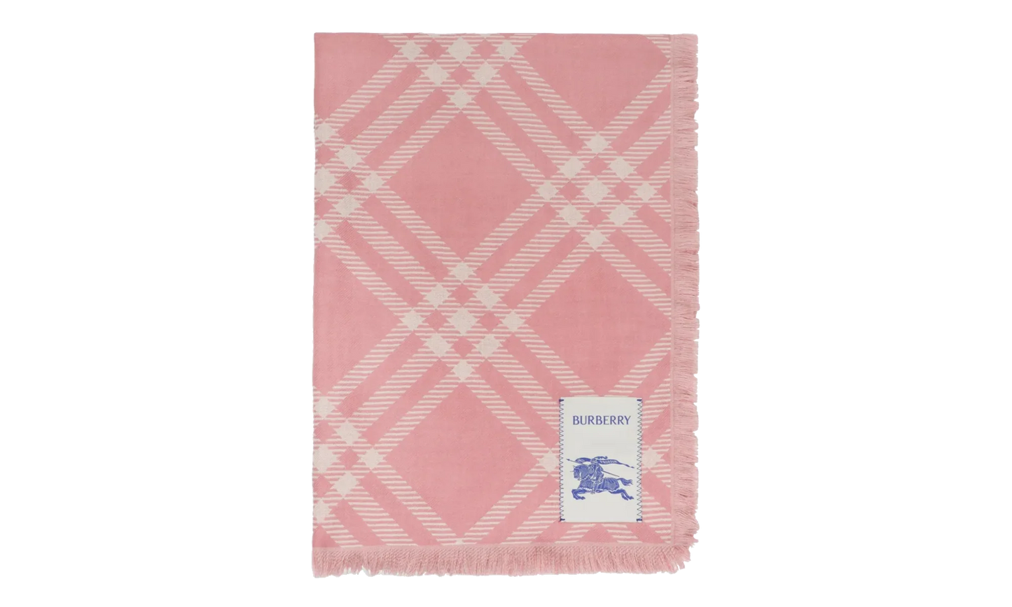 MU Wide Check Wool Silk Scarf "Sugar Pink" 8123251