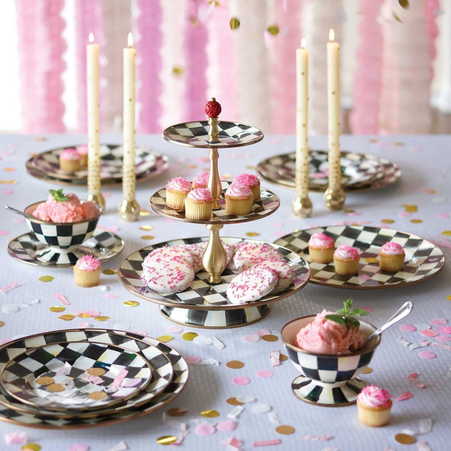 Luxury Dining - Courtly Check Enamel Dinner Plate by Mackenzie Childs