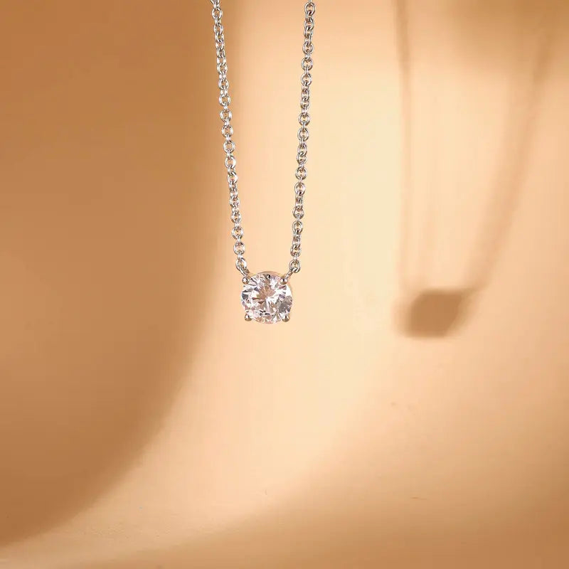 Dainty Round Cut CZ Pendant Necklace for Women