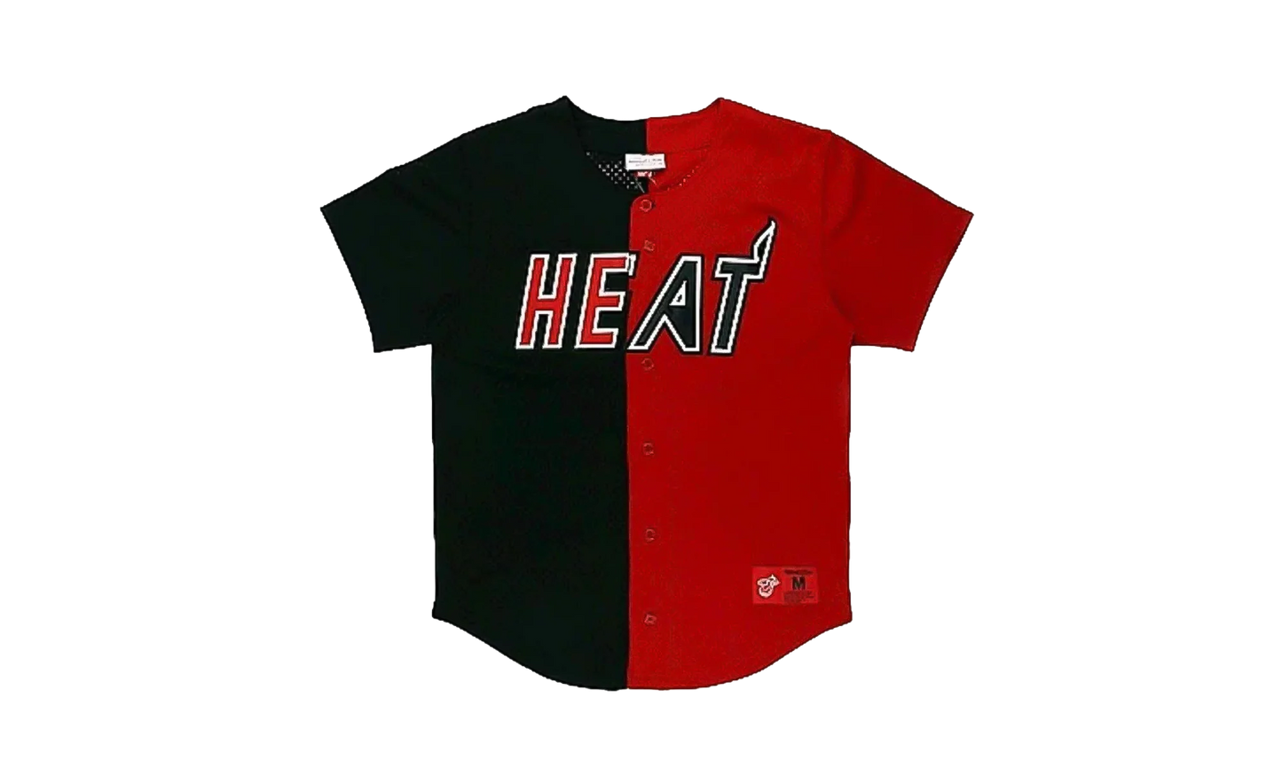 NBA Split Color Mesh Button Front Shirt "Miami Heat - Black" BA88XN MHE K HF1