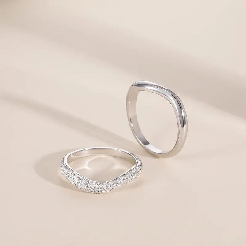 14K Gold Plated Stackable Rings Set, CZ Band Rings for Women