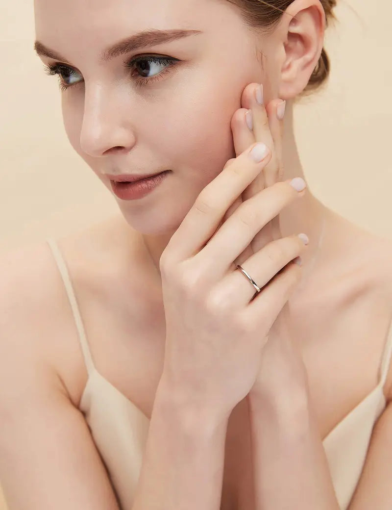 Minimalist 925 Silver Ring, Plain Dome Band for Women