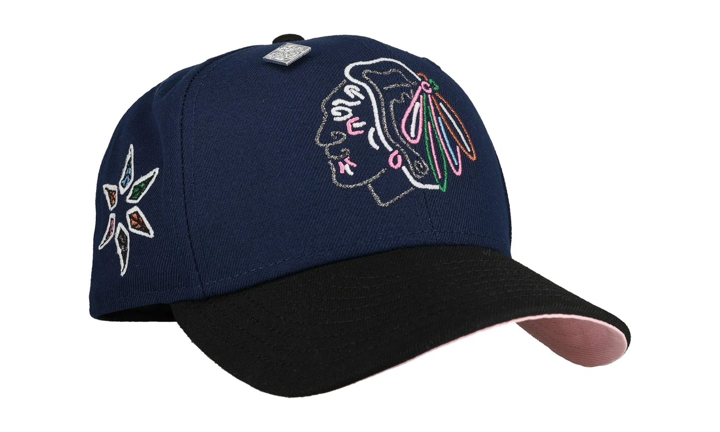 59FIFTY Chicago Black Hawks Fitted Hat "Navy / Black / Pink Brim" NE454
