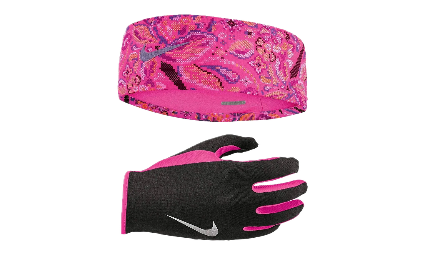 RUN DRY HEADBAND AND GLOVE SET "Black / Hyper Pink / Silver" N.000.3558.965