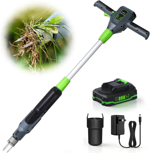 21V Electric Weed Puller with 3-Claw Steel Head, Cordless Weeding Tool with 2.0Ah Battery & Charger