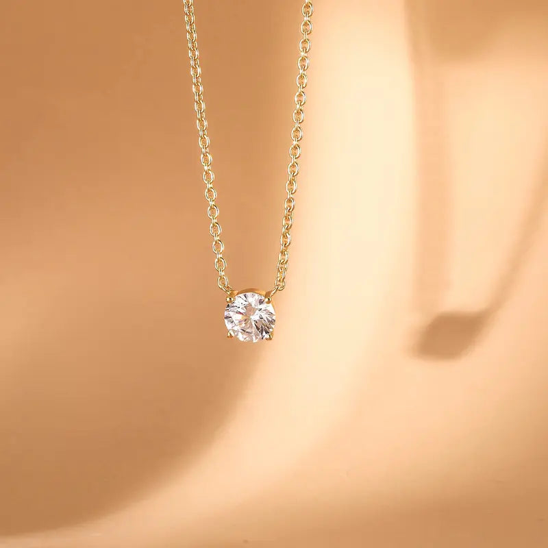 Dainty Round Cut CZ Pendant Necklace for Women