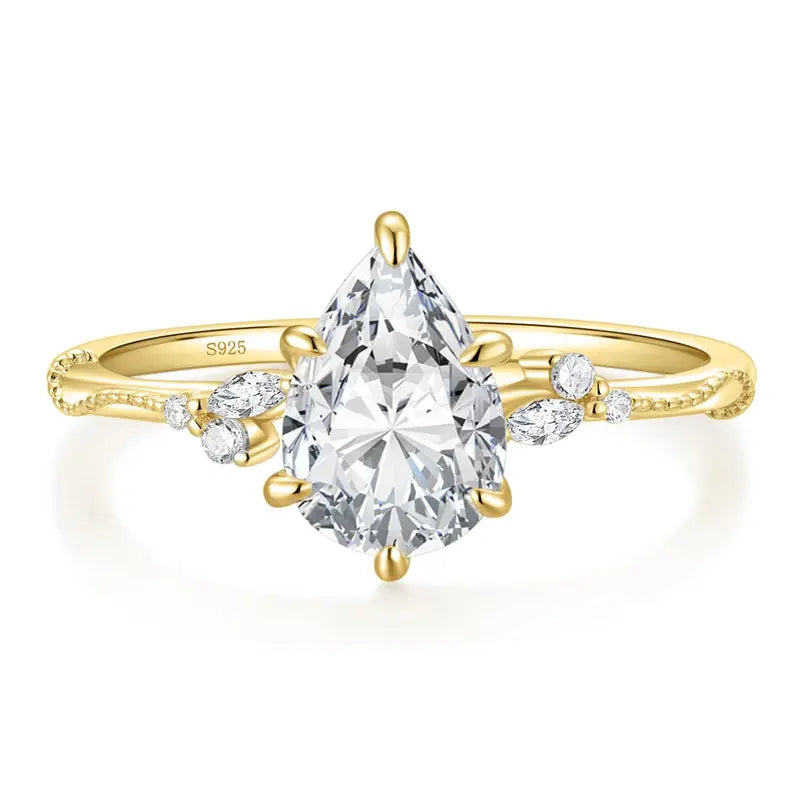 925 Sterling Silver Pear Halo Ring for Women